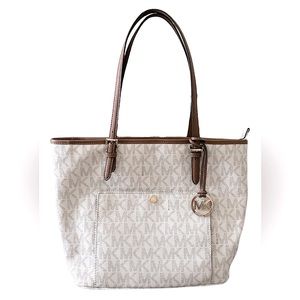 Michael Kors White and Brown Tote Bag
